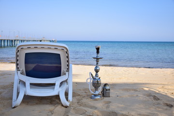 sunny day on the beach with Shisha / argila / smoking in Egypt north coast / dahab / hurgada /...