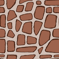Stones handdrawn seamless brown pattern. Vector illustration.