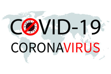 Covid-19 Coronavirus concept lettering on the background of the world map typography logo Design. Vector illustration of a dangerous virus