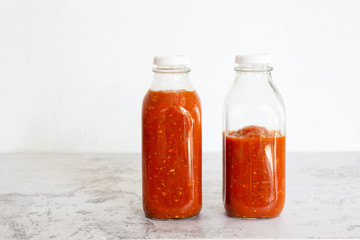 bottle of homemade tomato sauce bottle