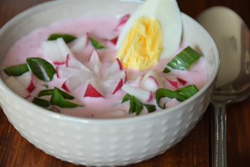 cold beetroot soup with radish and egg