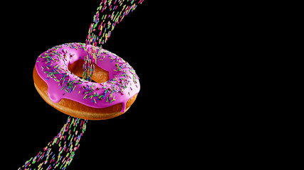 Flying chocolate donut or doughnut, 3D