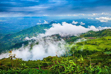 Clouds covering beautiful valleys and the road to Phu Thap Boek  mountain in rainy season, Phetchabun Province,Thailand