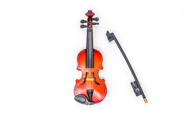 violin model with bow on a white background.