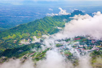 Clouds covering beautiful valleys and the road to Phu Thap Boek  mountain in rainy season, Phetchabun Province,Thailand