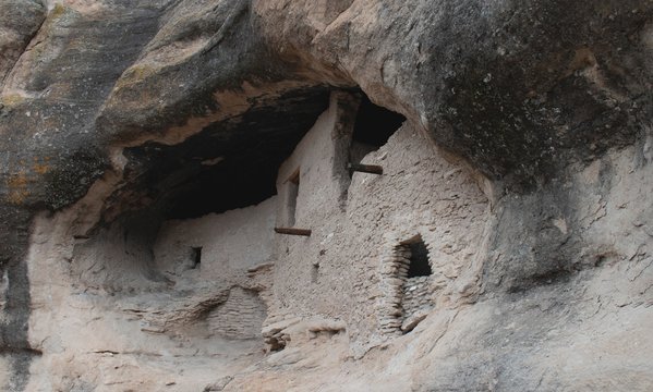 Looking at Gila Cliff Dwellings in New Mexico. Homes built inside shallow caves