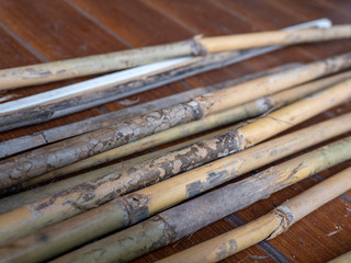 Bamboo stick on the wood floor