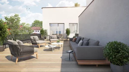 Foto op Canvas Modern terrace showcase with sofa and chairs © Jan