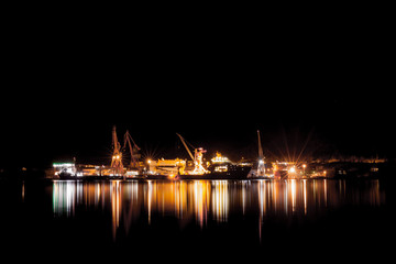 Fototapeta na wymiar ULSTEIN, NORWAY - 2016 FEBRUARY 12. Kleven Yard by night with newbuilding vessels
