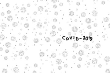 Background with inscription COVID-19 on white with abstract virus strain model