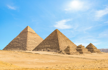 Blue sky over pyramids