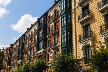 Old and colourful buildings in the city center in Bilbao