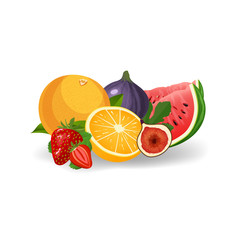 Fresh fruits vector illustration. Healthy diet concept. Organic fruits and berries. Mix of fruits on white background vector illustration