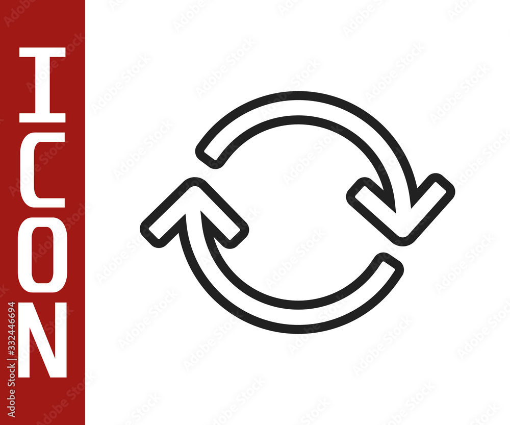 Poster black line refresh icon isolated on white background. reload symbol. rotation arrows in a circle sig