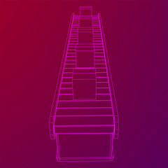 Conveyor belt section with pack boxes. Factory production equipment. Wireframe low poly mesh vector illustration