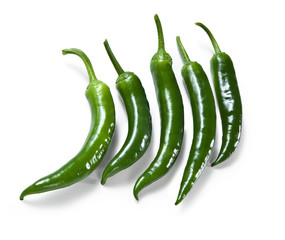 Hot Green Peppers – Isolated on White Background