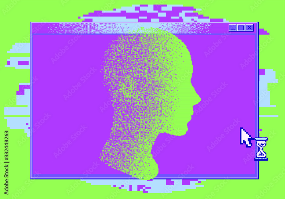 Aufkleber human head made of particles. futuristic cyberpunk style vector illustration, concept of malware and