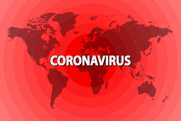 Map of the world in red colors illustrating the world coronavirus pandemic covid-2019