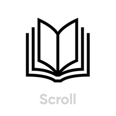 Scroll book read icon. Editable line vector.