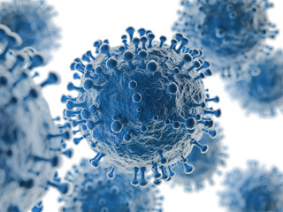 Coronavirus 2019-nCov covod-19 sars cov 2 concept influenza as dangerous flu pandemic. Microscope virus close up. 3d rendering. - obrazy, fototapety, plakaty