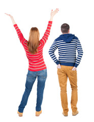 Fototapeta premium Back view couple in sweater.