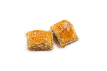 Delicious sweet baklava isolated on white background.