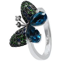 Expensive rings with precious stones, diamonds, white background