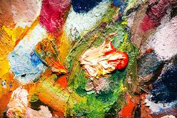 Spots of multi-colored paint. Brush strokes of paint.