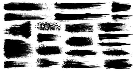 Vector set of grunge artistic brush strokes, brushes. Creative design elements. Grunge watercolor wide brush strokes. Black collection isolated on white background