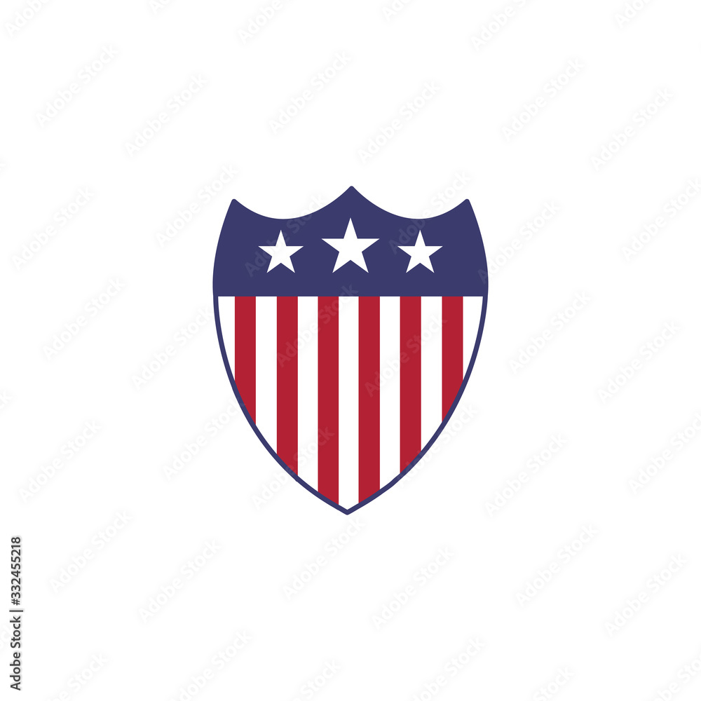 Wall mural american flag and stars national shield emblem. stock vector illustration isolated on white backgrou