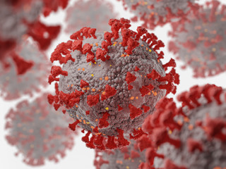 Coronavirus 2019-nCov covid-19 sars cov 2 concept influenza as dangerous flu pandemic. Microscope virus close up. 3d rendering.