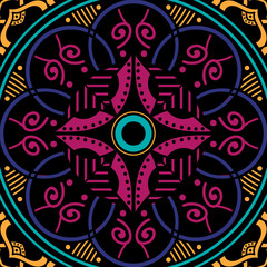 Ethnic Mandala Ornament. Arabic, Pakistan, Moroccan, Turkish, Indian, Spain motifs.