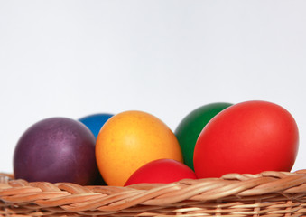 Easter eggs colors in basket white background