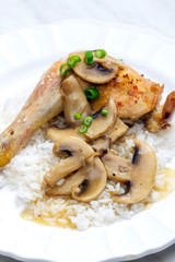 chicken leg with mushrooms and rice