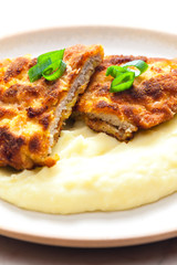 pork schnitzel with mashed potatoes