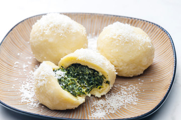 potato dumplings filled with spinach