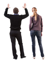 Obraz premium Back view couple in sweater.