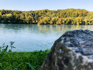 View to the Inn river and forest in Wasserburg