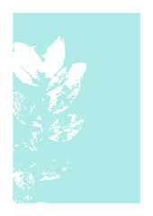 Minimalistic green invitation. Сard with white leaf print