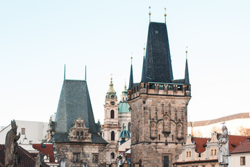 Fototapeta premium Towers on the Charles bridge in Prague