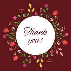 Red appreciation card with a floral bright frame. Thank You card.