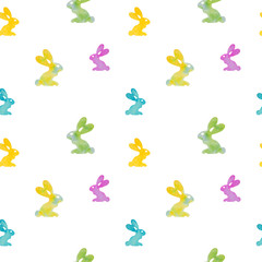 Easter bunny watercolor pattern. Seamless cute background with rabbits for design. Happy Easter background,