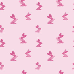 Motif aquarelle rose lapin de Pâques. Fond mignon sans couture avec des lapins pour la conception. Joyeux fond de Pâques,