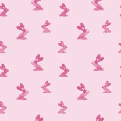Photo sur Plexiglas Lapin Motif aquarelle rose lapin de Pâques. Fond mignon sans couture avec des lapins pour la conception. Joyeux fond de Pâques,