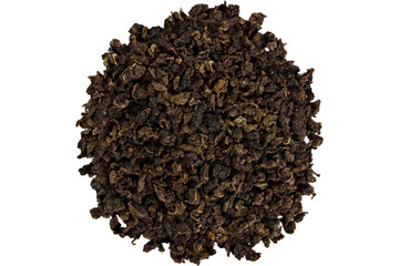 Oolong tea on white background. Top view. Close up. High resolution