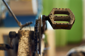 Home bike repair. Preparing for the bike season after winter. Close up shot parts.