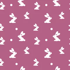 Tapeten Osterhase lila Aquarellmuster. Nahtloser netter Hintergrund mit Kaninchen für Design. Frohe Ostern Hintergrund, © axynia