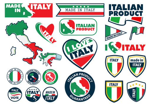 set of badges with flag of italy vector illustration