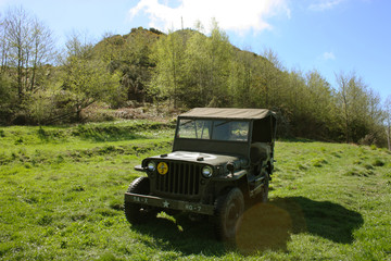 Naklejka premium American military jeep of the Second World War on the paths of the Gothic Line