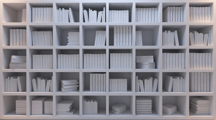 Library with white bookshelf under light effect 3D rendering © creo2